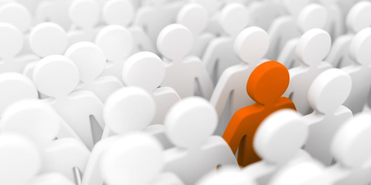 orange person icon standing out from all the white icons